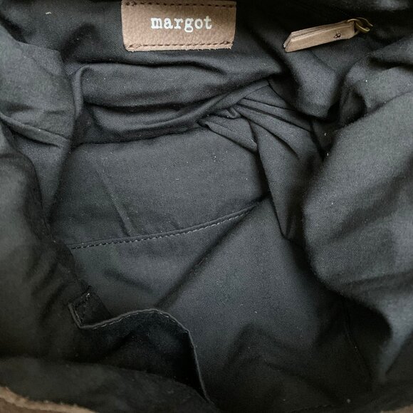 Margot Large Taupe Leather Woven Paneled Backpack - Picture 3 of 12